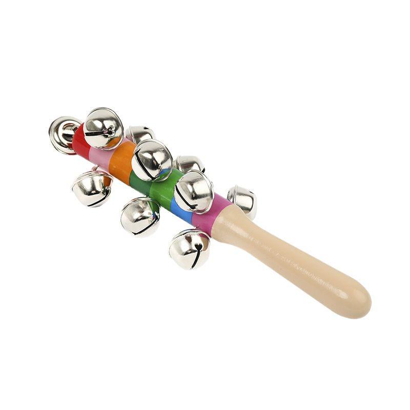 Rainbow Wooden Hand Rattle: 10 Bells Baby Soothing Toy