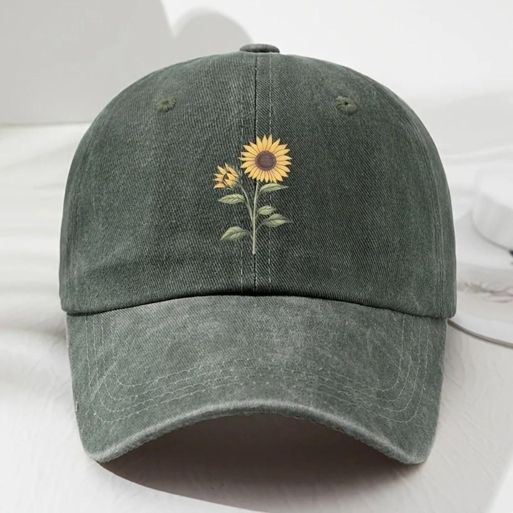 Sunflower Printed Baseball Cap Distressed Travel Hat Vintage Dad Hat For Women Man