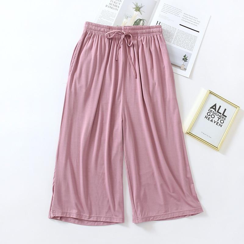 Loose Cropped Trousers Ladies Modal Thin Shorts Solid Color Wide Leg Large Size Home Pants Womens Bottoms