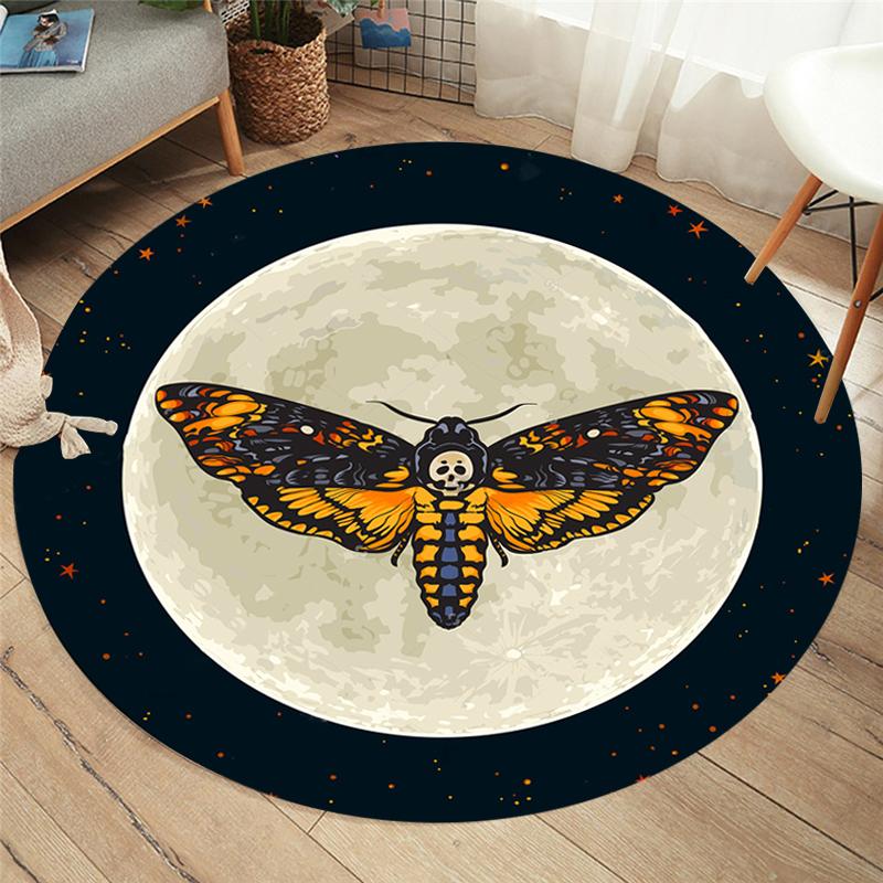 Death Moth Round Area Rug Gothic Skull Floor Mat Butterfly Moon Star Living Room Carpet Polyester Rug Mat Dropship