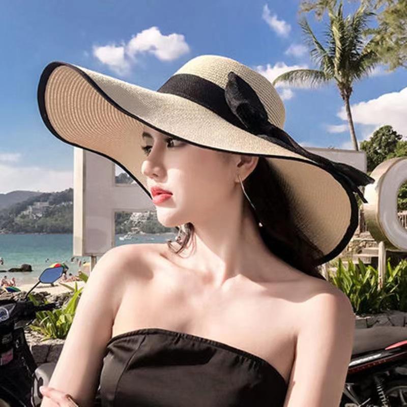 Women's Summer Beach Outing Wide Brim Beach Hat Sun Protection Sunshade Vacation Versatile Wide Brim Woven Foldable Straw Hat