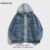 Мужская джинсовая куртка с капюшоном в стиле колор-блок, весна/осень 2022 – модная японская повседневная одежда