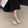 Round Head Shallow Mouth Single Shoes Women's Spring and Summer New Bow One Pedal Doudou Shoes Women's Soft Leather Grandma Shoes