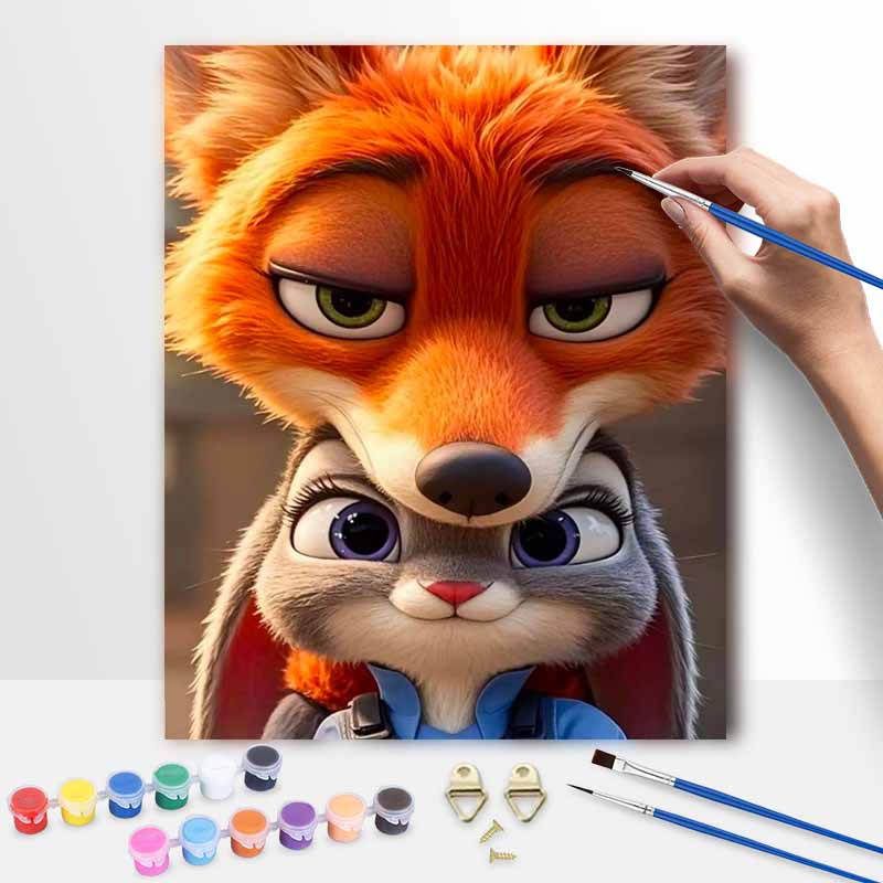 Disney animation digital oil painting Nick Judy diy handpainted coloring painting home decoration, zootopia fox rabbit art wall decor