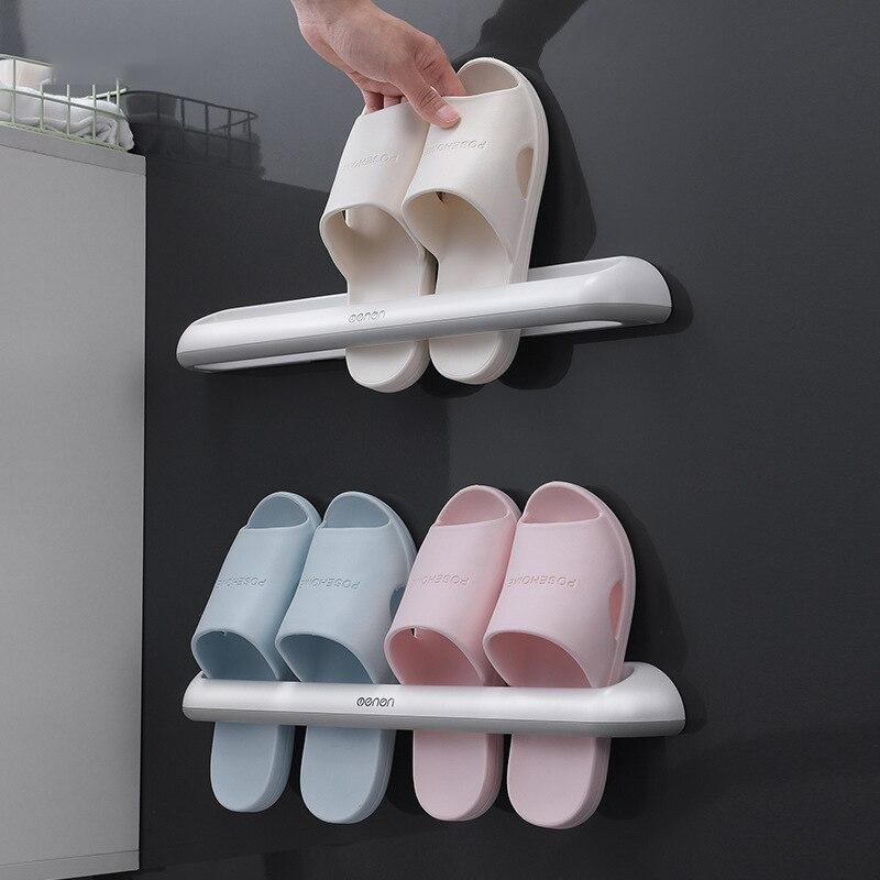 Storage Bathroom Shoes Hanger Hanging Shoes Organizer Wallmounted Plastic Shoe Storage Rack Slippers Rack Towel Shelf Organizer
