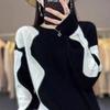 Зимний ленивый ветер утолщенный вязаный свитер топ осень и зима новый низкий круглый вырез внутри свободный низ свитер женский