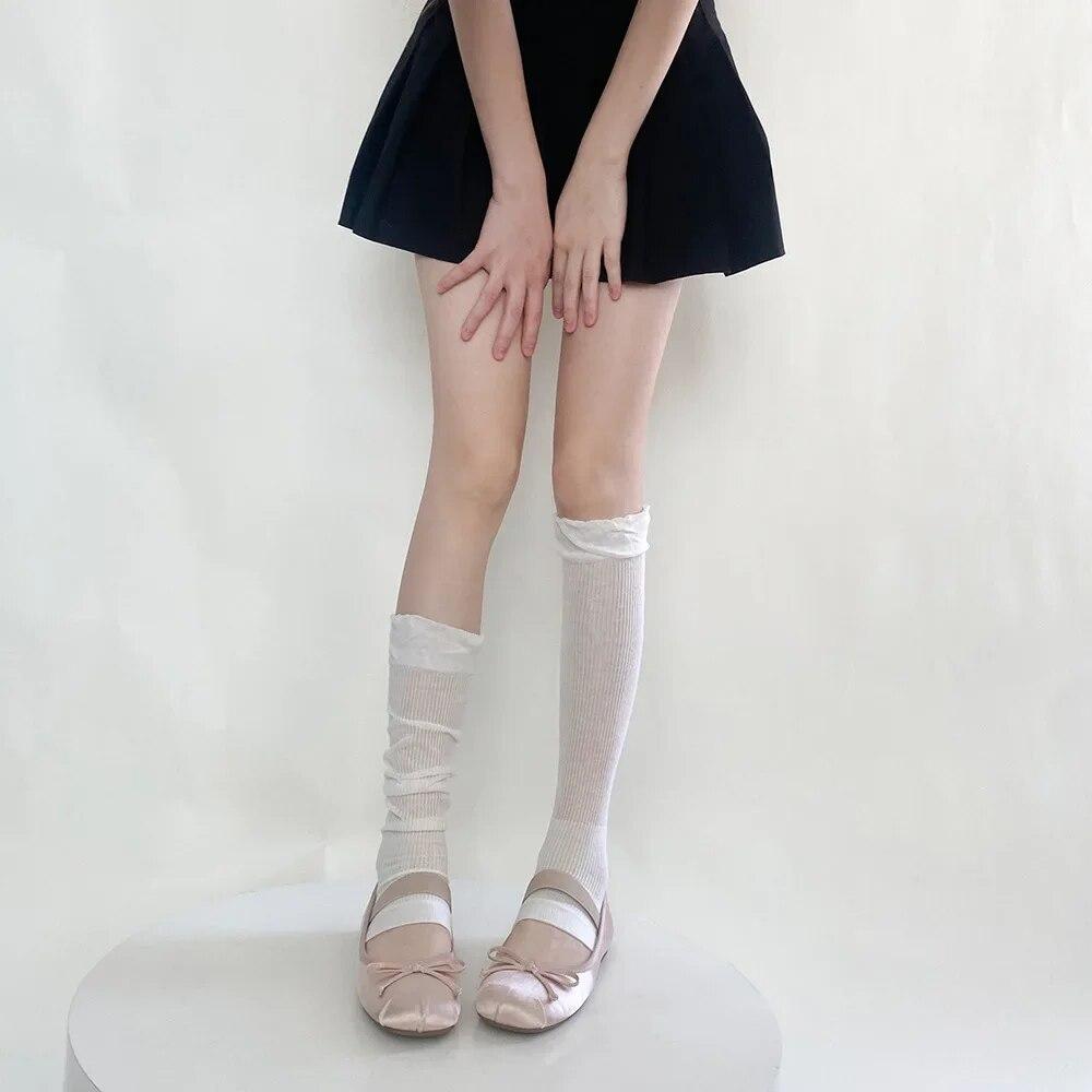 Leg Warmers Women Ballet Style Solid Color Long Socks Stockings Women JK Lolita Girls Kawaii Ruffle Socks Foot Cover Leg Warmers