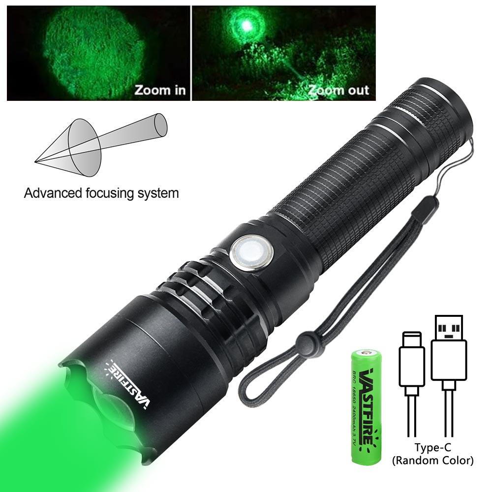 LED Tactical Hunting Flashlight Green Light USB Rechargeable Waterproof Torch Lamp Professional Shooting Night Scout Lights Set