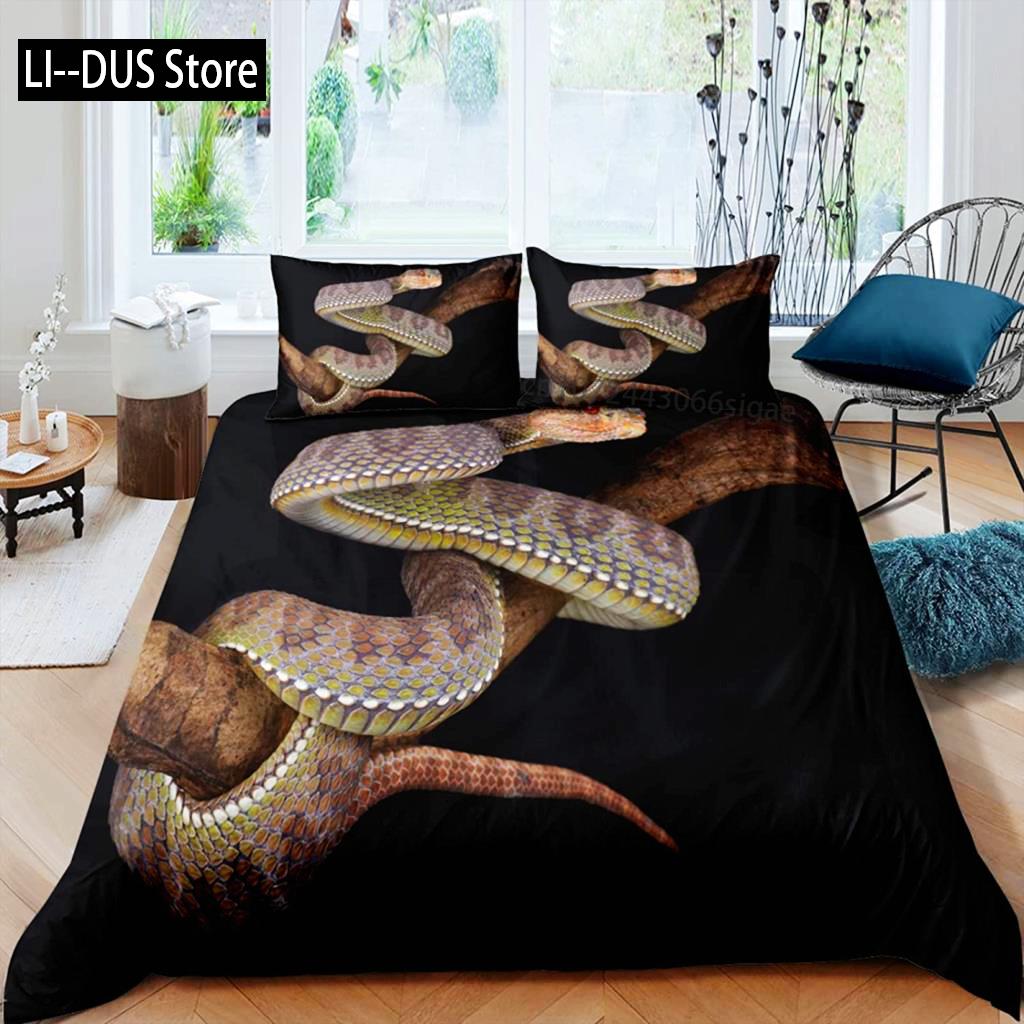 Комплект постельного белья со змеиным рисунком, комплект постельного белья с зеленым рисунком из микрофибры, постельное белье с изображением животных для мальчиков и мужчин, двуспальное одеяло размера «king-size»
