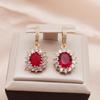 New Korean Trendy Red Oval Zircon Drop Earrings for Women Fashion Gold Color Earring Jewelry Party Accessories
