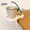Portable Tea Bag Drip Catcher Fishing Man Holder with Coaster, Cute Stick Figure Minimalist Clip Holder, Funny Desk Cup Catcher, Novelty Accessory for