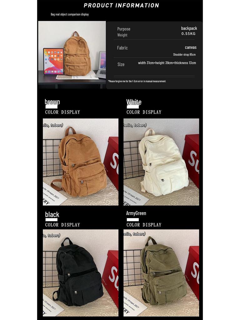 Solid Color Retro Backpack - Large Capacity, Casual Mori Girl Style for College Students and Fashionable Women