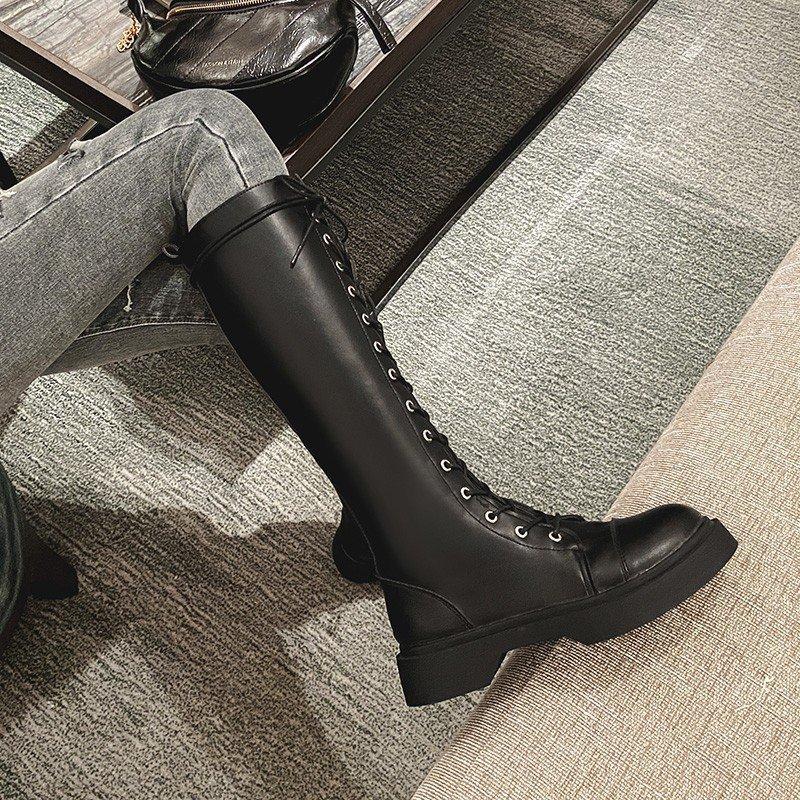 Fashion British Style Knee-High Boots Women Soft Comfortable Side Zipper Lace Up Shoes Female Sexy Slim Warm Woman Boots 358