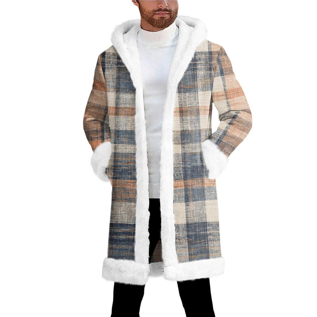 Мужской кардиган с капюшоном, длинное пальто для сохранения тепла