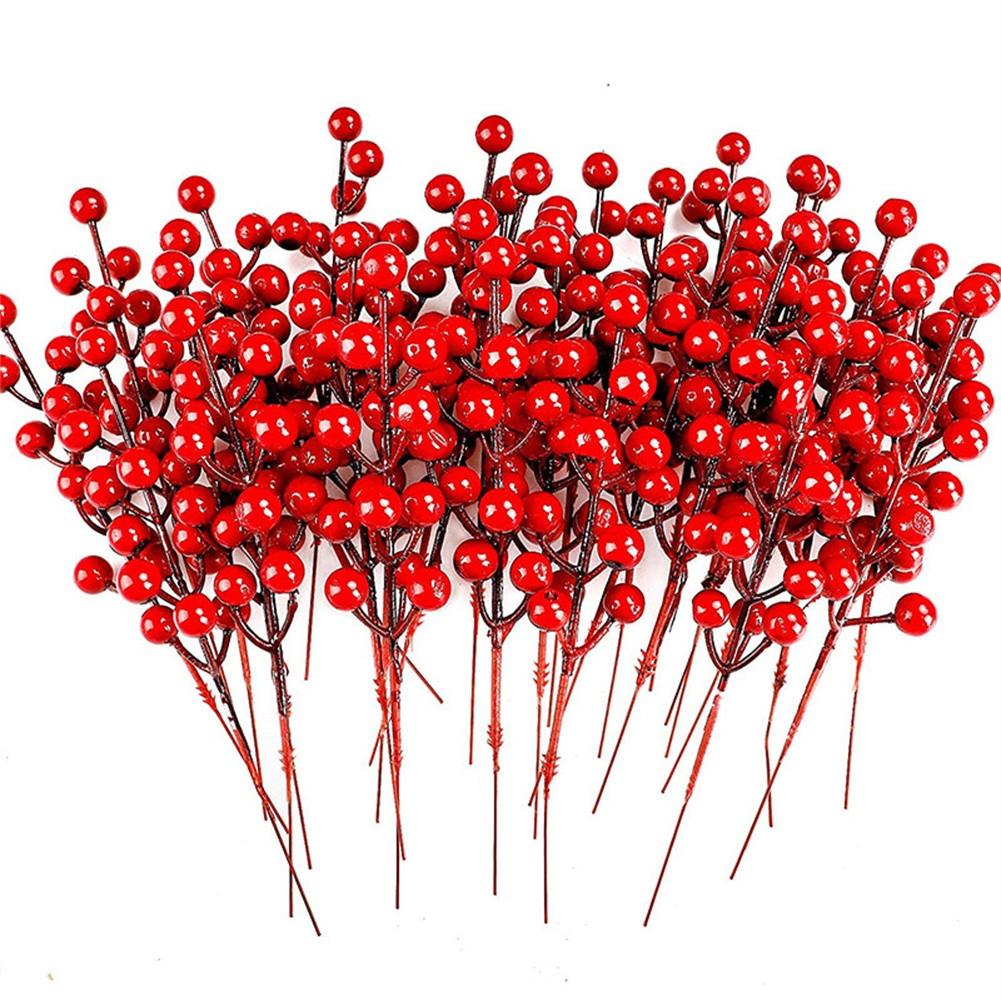 10Pcs Red Berries Stems Red Berry Artificia Flowers Craft Holiday Decor
