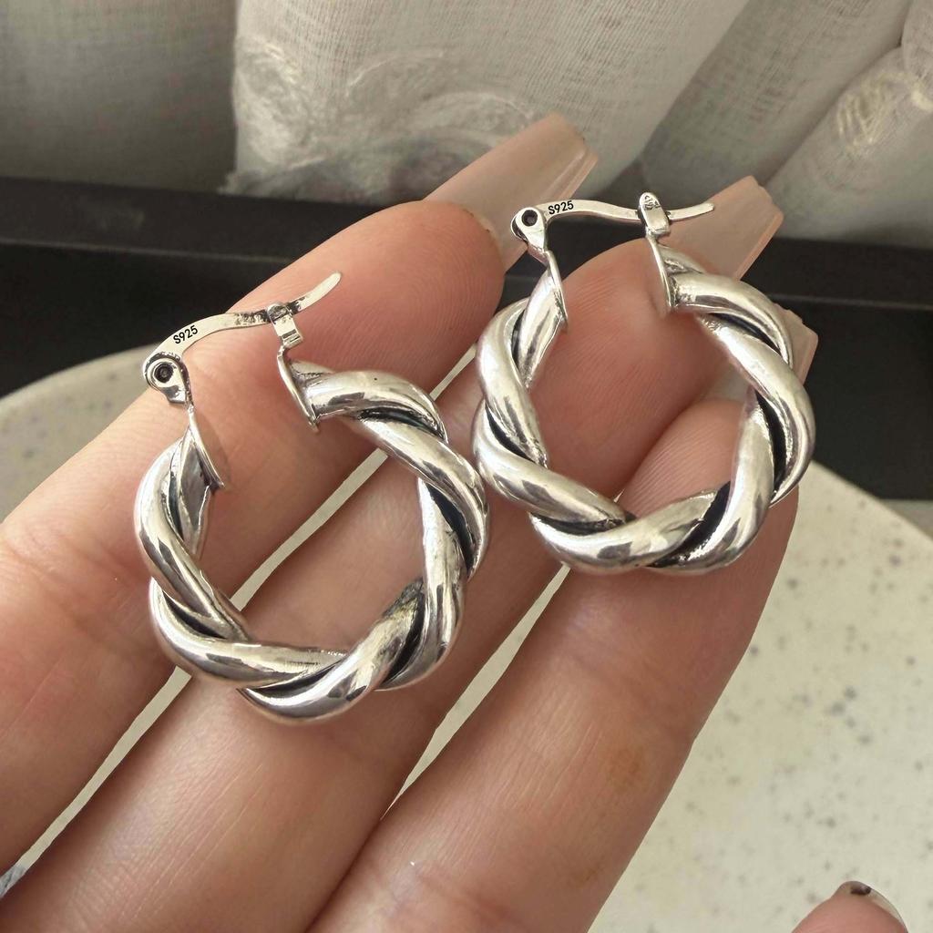Серьги из стерлингового серебра 925 пробы для женщин Модные Геометрические Ретро Скрученные Серьги Украшения Предотвращение Аллергии Вечеринка Подарок Аксессуары