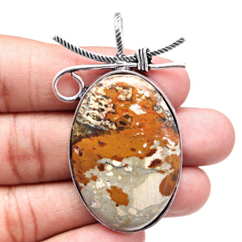 Pendant Malinga Jasper Gemstone Mother'Day Gift Silver Jewelry 2.25"