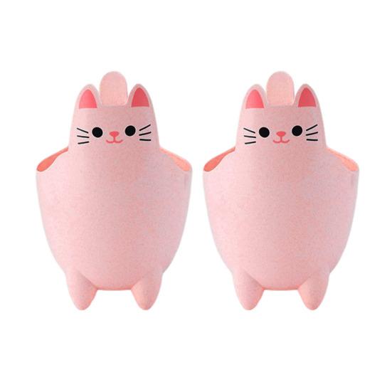 2Pcs Garbage Cans Pen Holders Large Capacity Smooth Edge Burr Free Cartoon Cat Shape Mini Table Trash Cans Storage Buckets
