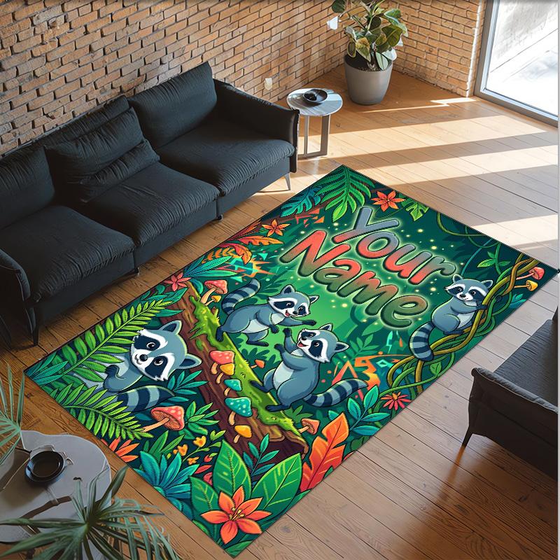 Forest Nature Theme Crystal Velvet Rug Personalized Custom Name Text Soft Floor Mat Home Decor