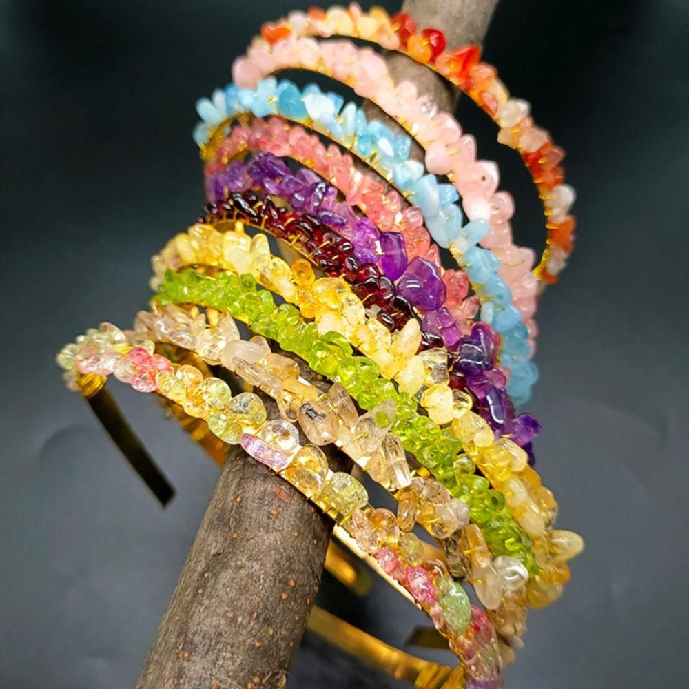 Fashion Hair Jewelry Natural Stone Ethnic Amethyst Hair Hoop Raw Quartz Crystal Headband Colorful Stone Stone Tiara