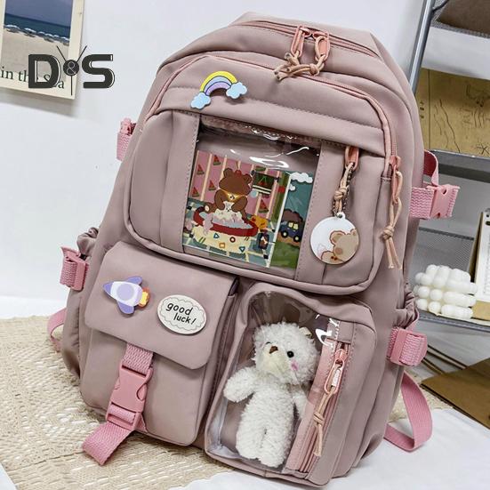 Студенческий рюкзак, эргономичный, большой емкости, рюкзак с плюшевым медведем, куклой для книги, ноутбука, повседневная школьная сумка в стиле ретро для подростков, школьных путешествий