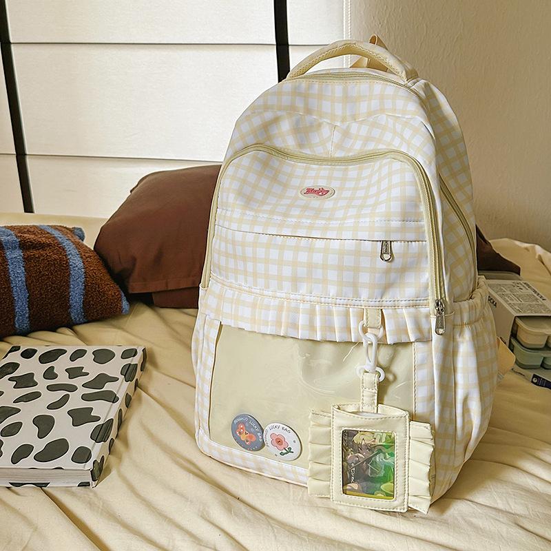 Japanese Ba Chi Pain Bag Large Capacity School Bag Female High Value Cute Plaid Sweet Primary And Secondary School Student Fresh Backpack