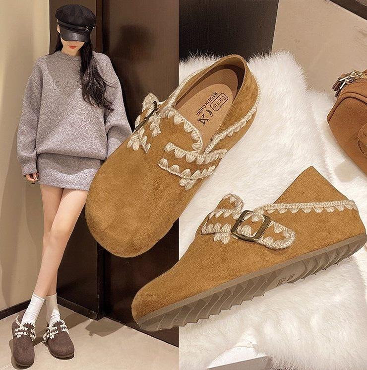Платформа хлопковые туфли женские теплые ретро коричневый вельвет зимние педальные пушистые туфли красивые Birkenstock