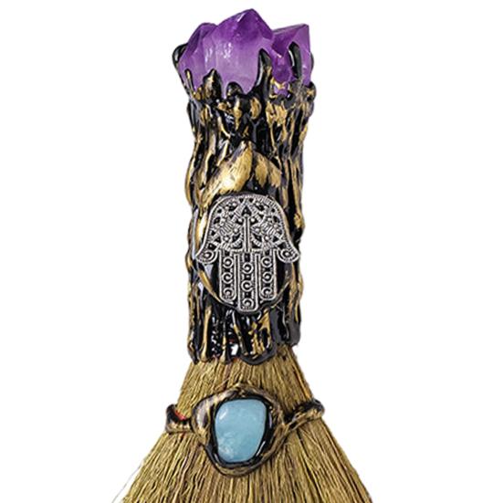 Halloween Faux Amethyst Broom Figurine Handmade Healing Stone Fake Crystal Mini Witch