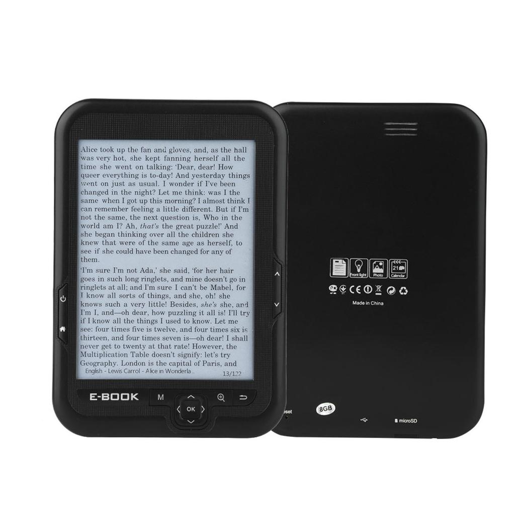 Электронная книга EInk 6-дюймовая электронная книга с разрешением 600 X 800 пикселей, синяя обложка 300 точек на дюйм (Черный 8G)