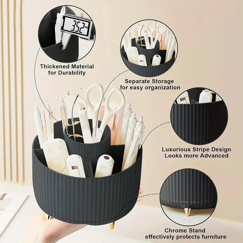 360 ° rotating 5 slot makeup brushes holder organizer multi-functional desk storage cosmetics storage for vanity desktop bathroo
