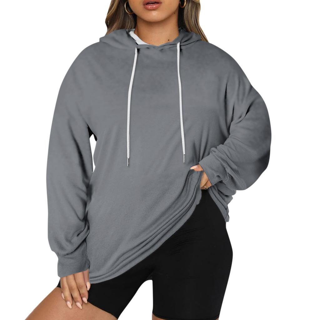 Женский пуловер больших размеров с капюшоном, однотонная толстовка с длинным рукавом и капюшоном