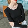 Осенняя вязаная футболка с круглым вырезом и длинными рукавами, женская повседневная модная пуловерная футболка, женские тонкие женские футболки с однотонной нижней частью, 30276