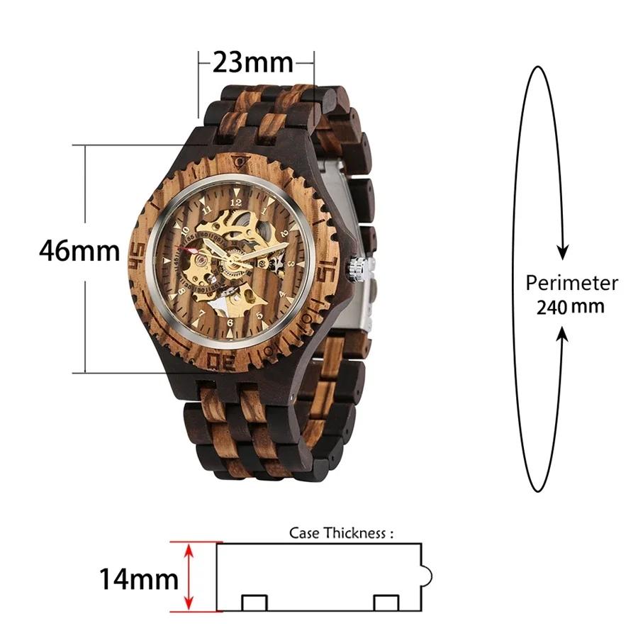 Vintage Mechanical Watches Men Watch Skeleton with Adjustable Bangle Clock Fashion Business Wristwatch Gifts Reloj De Madera