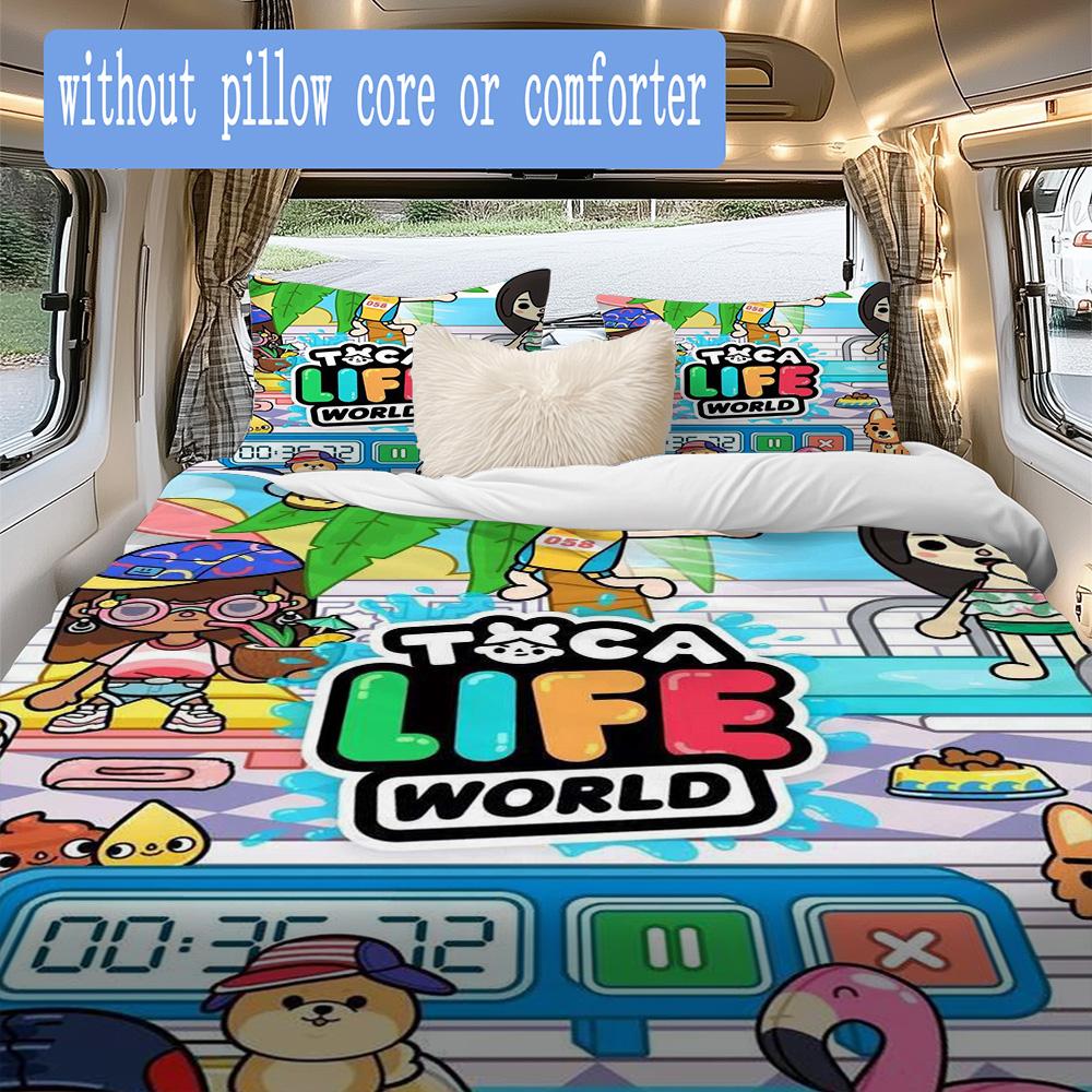 Toca Boca Life Pattern Bedding,Quilt Set Quilt Cover Pillowcase Home Birthday Gift (1*duvet cover+2*pillowcase,without core)XSJT0917199