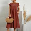 Summer Casual Loose Dress Women Short Sleeve O Neck A Line Woman Dress With Pocket Office Lady Cotton Linen Dresses 24647