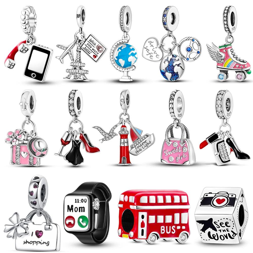 Plata De Ley Copper Travel Dangle Charm Eiffel Tower Original Charms Beads Fit Charms Women Bracelet Jewelry Gift