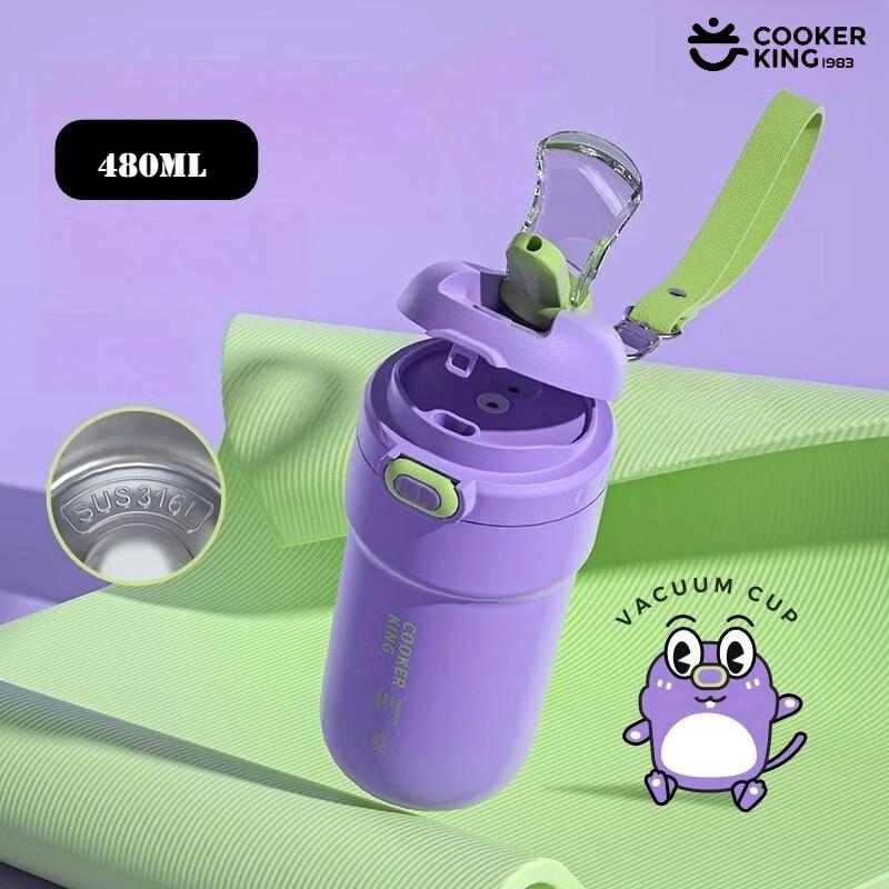 480ML 316 Stainless Steel Insulated Water Bottle with Straw Large Capacity Open Mouth Stainless Coffee Travel Mug