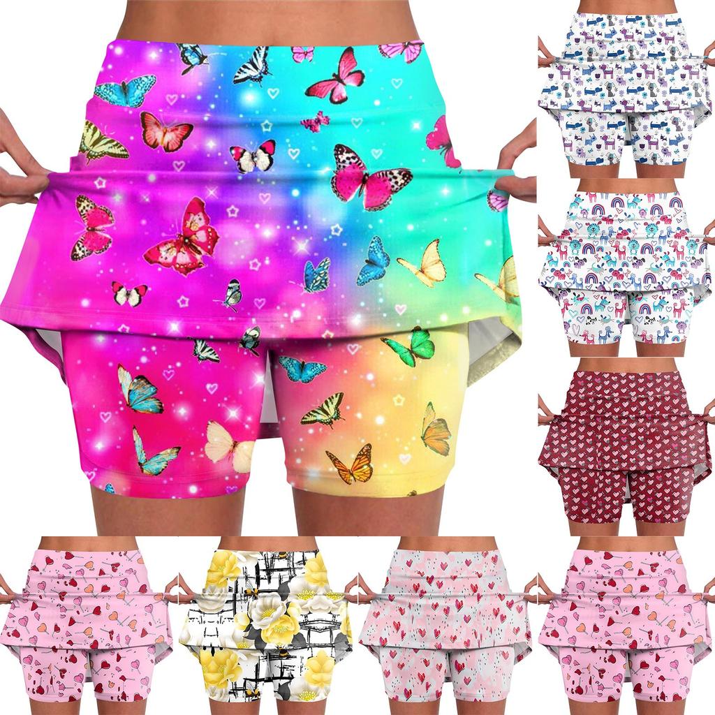 Elastic Yoga Culottes For Women Print Athletic Shorts Lightweight High Waist Skinny Solid Joggers