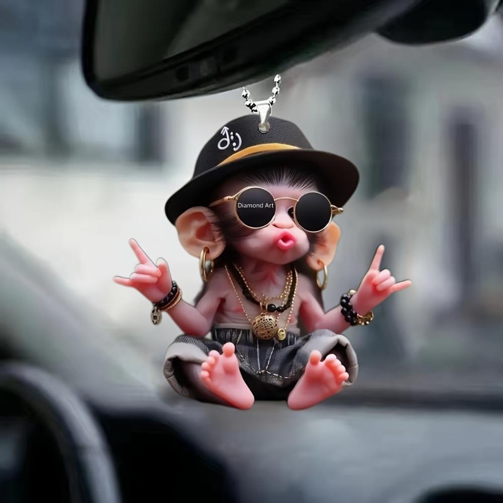 Acrylic Flat 2D Hooded Monkey Car Pendant Is for Holiday, Valentine's Day and Christmas Decorations, and Is a Gift for Couples, Homes and Accessories