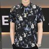 Summer New Personality Printing Shirt Short-sleeved Men's Niche Design Senior Sense of Casual Gangster Handsome Shirt