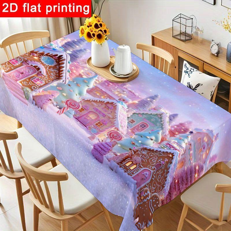 1pc Pastel Gingerbread & Peppermint Tree Tablecloth - Round/Square Candy-Themed Winter Wonderland Suitable for Holiday Parties, Baby Showers, Reusable