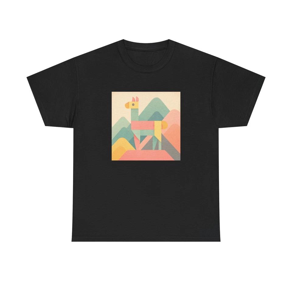 Unisex Adult T Shirt Pastel Geometric Llama on Mountains