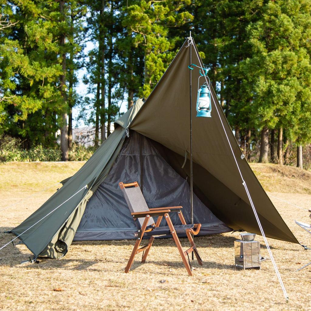 BUNDOK Solo Teepee 1 TC BDK-75TC [Для 1 человека] Палатка на одном шесте цвета хаки из смесового хлопка, полностью закрытая юбка, рулонная