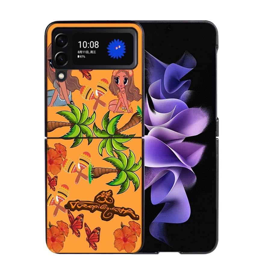 K-Karol G Tropicoqueta Phone Case For Samsung Z Flip 7 6 5G Galaxy Z Flip4 Z Flip5 Z Flip3 Coque Black Hard PC Shell Protective