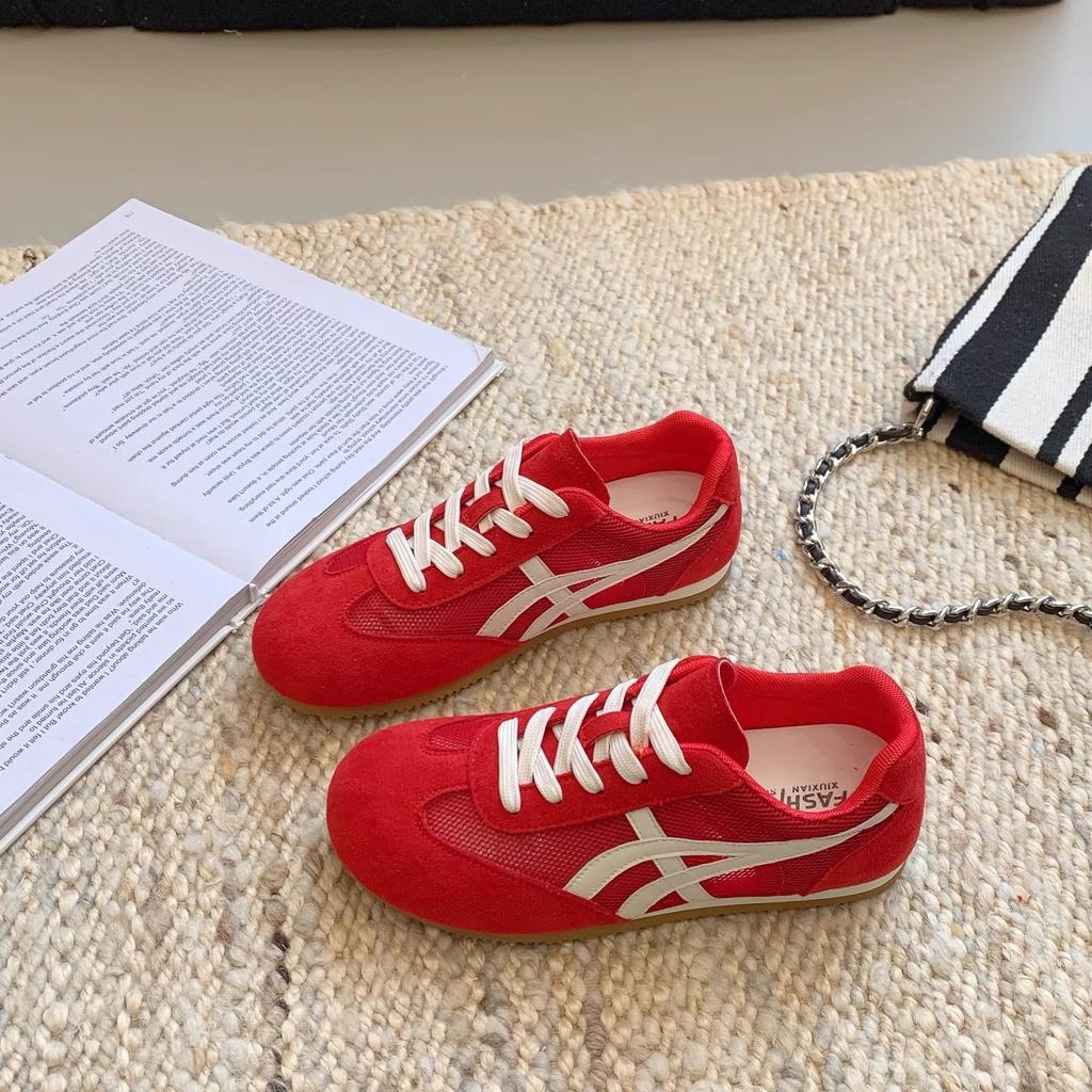 Женские кроссовки из кожи и сетки Forrest Gump, весна-лето 2025, новый круглый носок, дышащая толстая подошва, универсальные повседневные спортивные кроссовки для бега, тренд