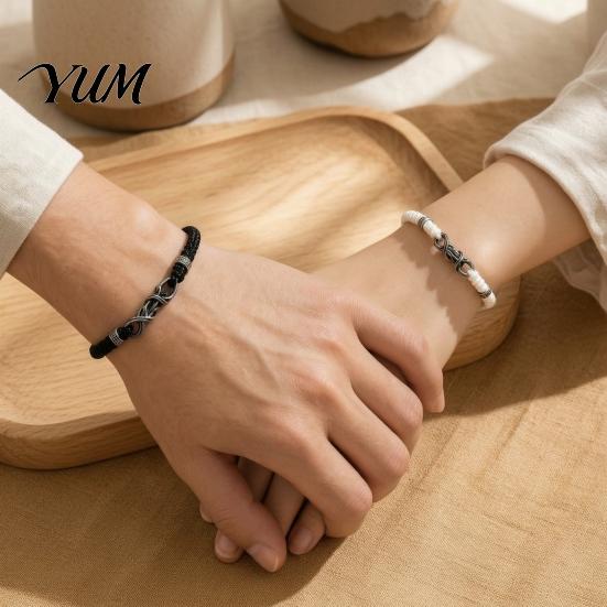 Black White Couple Set Braided Bracelet for Men Women, Handmade Adjustable String Hand Woven Rope Jewelry Bracelet, Boho Romantic Wristband
