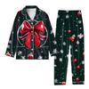Child 2 Piece Christmas Day Printed Suit Long Sleeve Button Up Top Wide Leg Pants Suit Set Pajamas Home Casual Suit