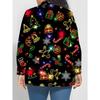 Large Size Women's Long Sleeve Shirt, Christmas Style Print, Loose Print Shirt, Christmas Elements