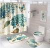 Butterfly Flower Printed Bathroom Shower Curtain Set Waterproof Shower Curtain Anti-Skid Rugs Carpet Toilet Lid Cover Bath Mat