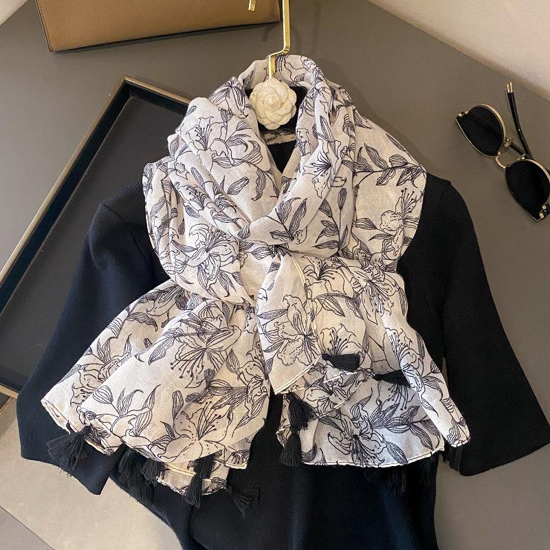 Осенний вискозно-хлопковый шарф Ацтекский Пейсли Цветочный платок шаль накидка Женские тонкие шарфы Мода кисточки Пашмина Высокое качество Фуляр